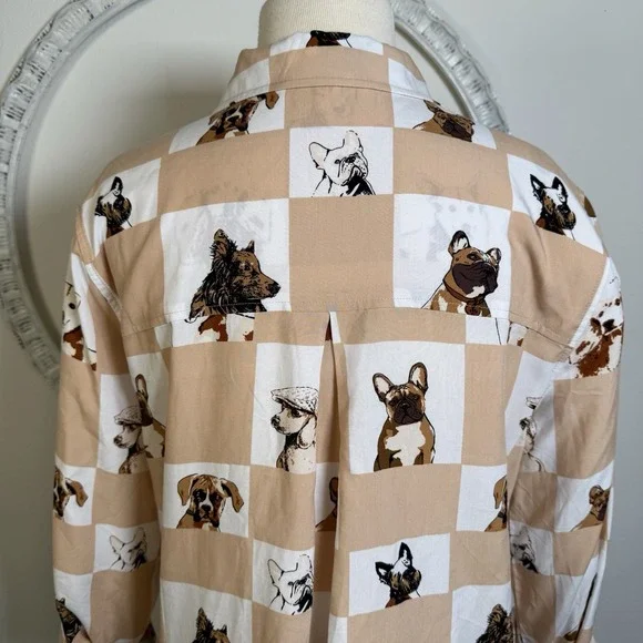 Jane and Delancey Dog Print Button Up Shirt Womens Frenchie Poodle Corgy Med Art - Picture 6 of 16